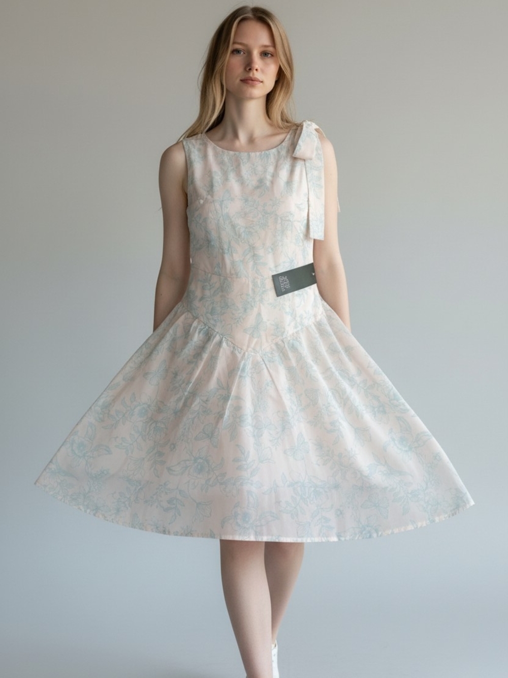 Wild Fable Women’s XXS Floral Butterfly Fit & Flare Dress Blue White NWT